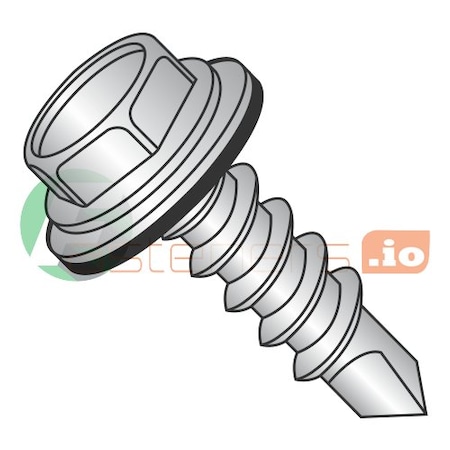 Newport Fasteners Self-Drilling Screw, #14 x 3/4 in, Plain 410 Stainless Steel Flange Hex Head External Hex Drive 234816